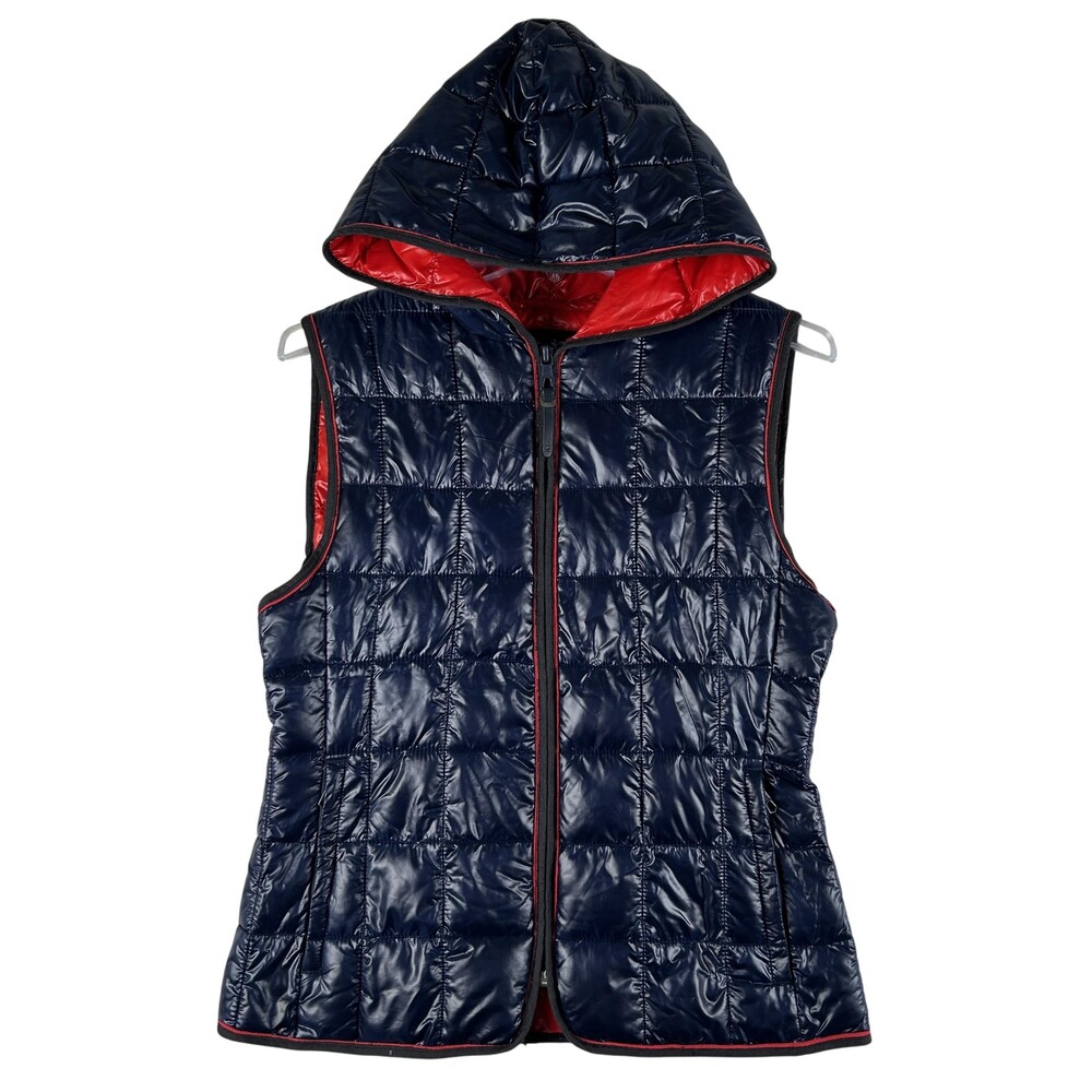Sperry Top-Sider Sea Vest Womens Small Navy Hooded Quilted Puffer Zip Lined